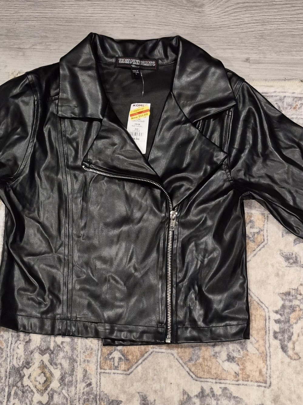 Three Hearts Black Faux Leather Moto Jacket